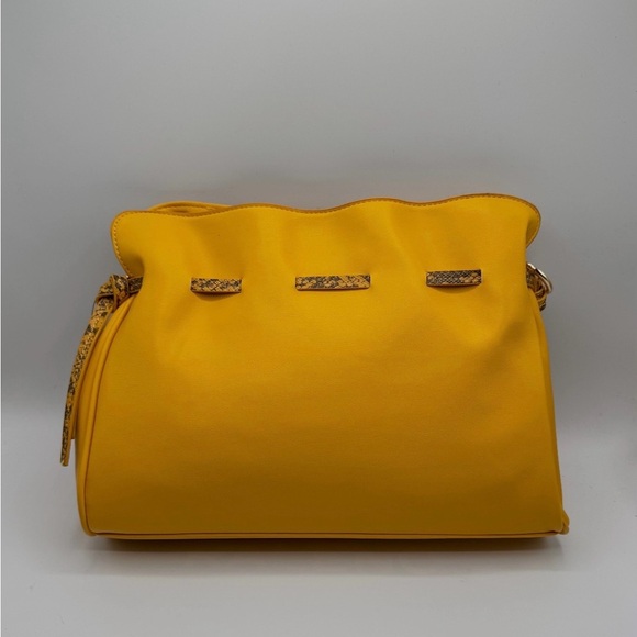 Badgley Mischka Yellow Tote With Snake Skin Print Detail MSRP $149 - Picture 2 of 6